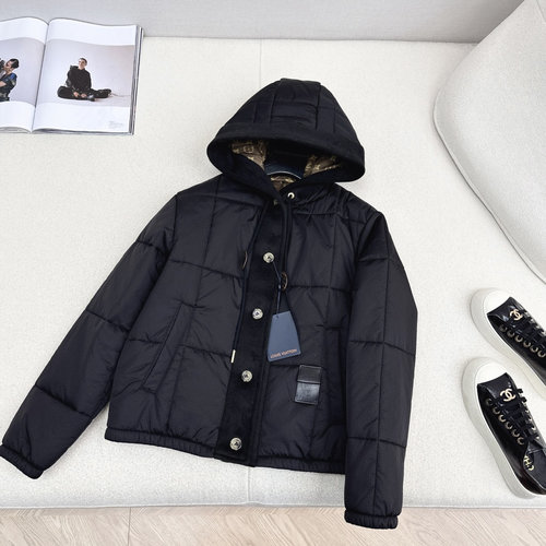 Louis Vuitton Hooded Drawstring Down Jacket, Windproof Nylon, Goose Down Filled, Distinctive