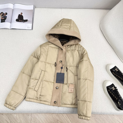 Louis Vuitton Hooded Drawstring Down Jacket, Windproof Nylon, Goose Down Filled, Distinctive