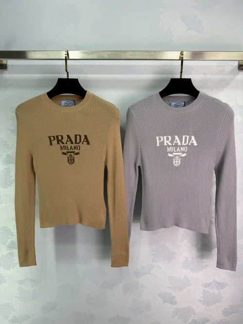 Prada Long Sleeve Knit Sweater in Classic Color Block with Elegant Appeal
