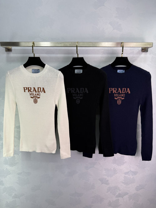 Prada Custom Knit Long Sleeve with Lettered Logo, Soft and Stylish