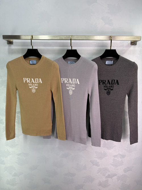 Prada Custom Knit Long Sleeve with Lettered Logo, Soft and Stylish