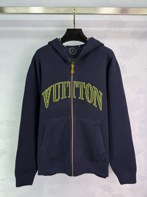 Louis Vuitton Reversible Hooded Sweatshirt, Wool Blend, Embroidered Letters, Timeless Elegance