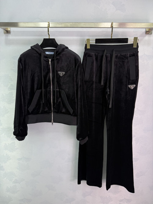 Prada Casual Velvet Tracksuit with Classic Triangle Logo
