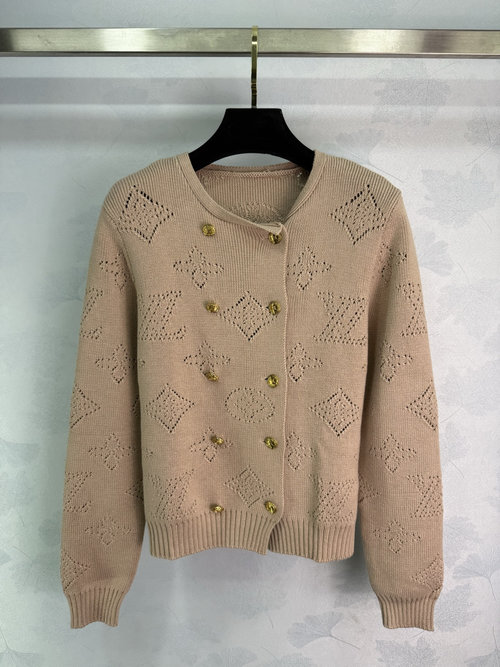 Louis Vuitton Double-Breasted Knitted Cardigan with Gold Button Accents