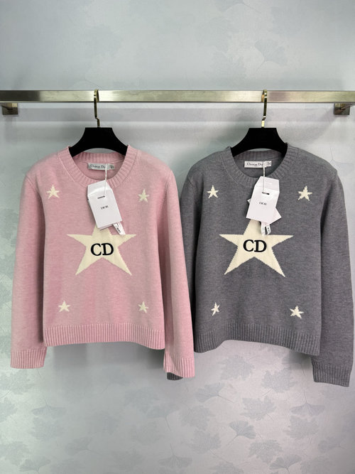 Dior Star-patterned Crew Neck Sweater with CD Letter Embroidery