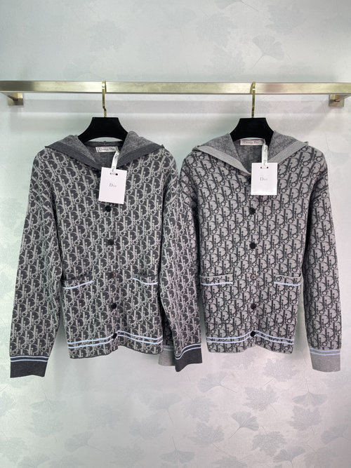 Dior Letter-Printed Knitted Hoodie with Ribbed Stripes