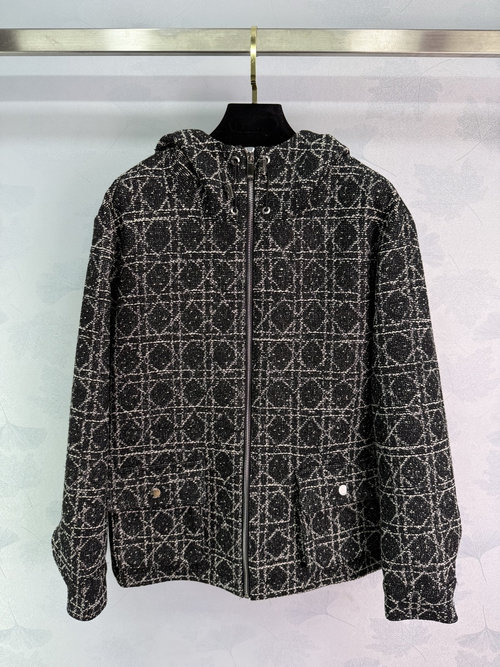 Dior Classic Wicker Checked Hooded Waist Drawstring Coat with Custom Hardware