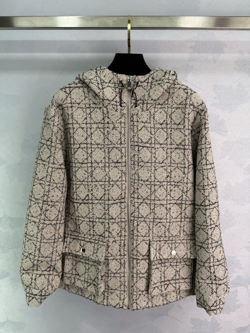 Dior Classic Wicker Checked Hooded Waist Drawstring Coat with Custom Hardware