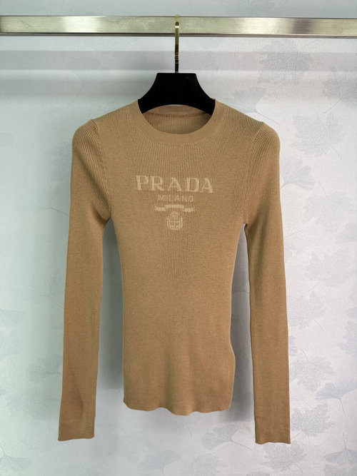 Prada Imported Wool Knit Round Neck Slim - Fit Sweater