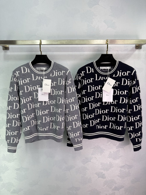 Dior Full-Print Letter Knit Sweater Made of Soft Wool Blend