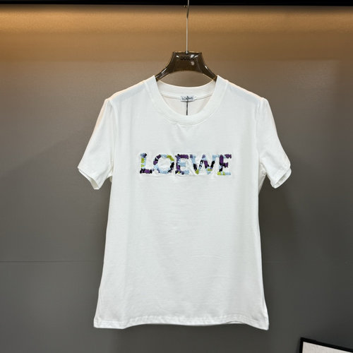 Loewe High-End Round Neck Short Sleeve T-Shirt with Embroidered Logo
