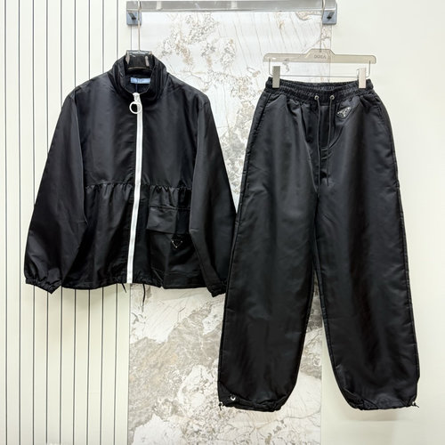 Prada Custom Logo Collar Nylon Jacket and Windbreaker Set in Three Colors