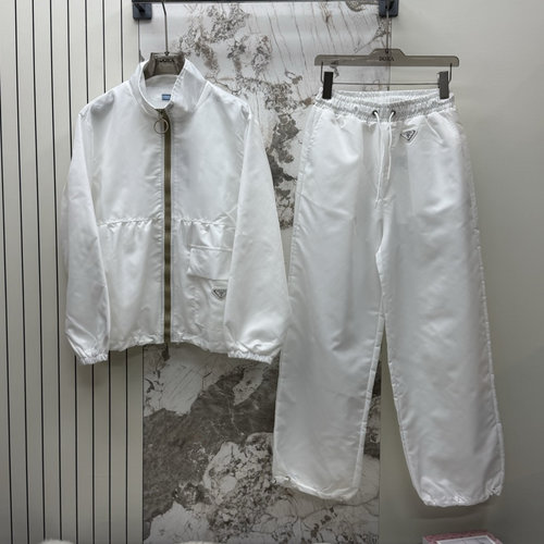 Prada Custom Logo Collar Nylon Jacket and Windbreaker Set in Three Colors