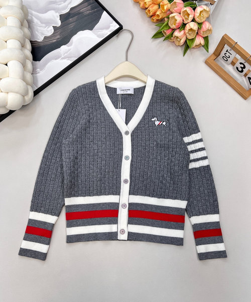 Thom Browne Braided Color-blocked Knitted Open Cardigan with Logo