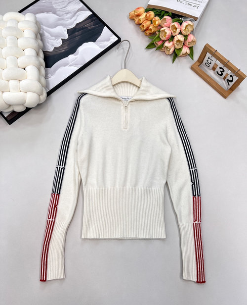 Dior Half-Zip Collared Knit Sweater from Ski Collection, Soft and Sophisticated