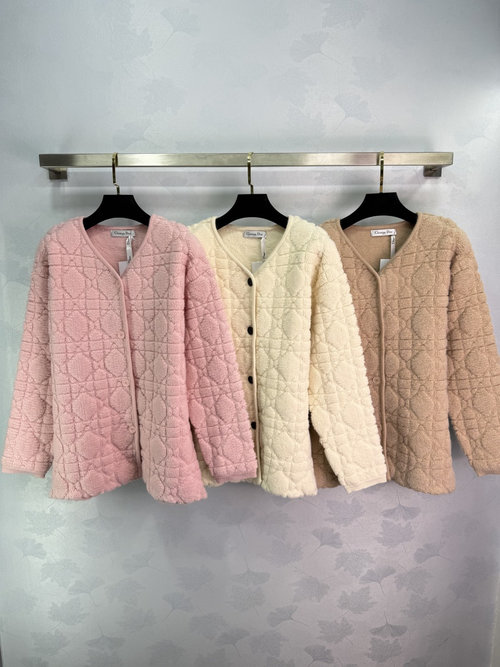 Dior Round-Neck Knit Open-Front Cardigan with Vine Pattern and Logo