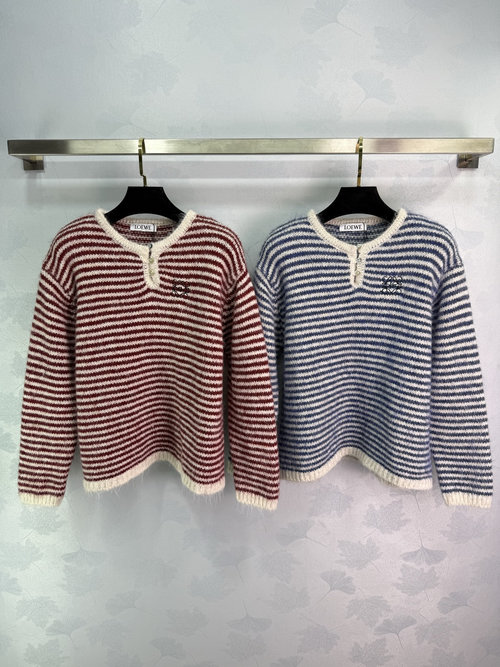Loewe Striped Three-Button Front Sweater in Soft Fabric