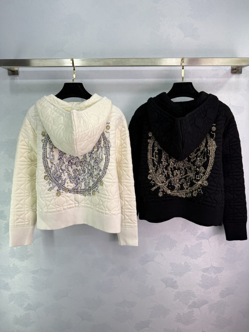 Dior Hooded Knit Jacket with Exquisite Embroidery and Zipper