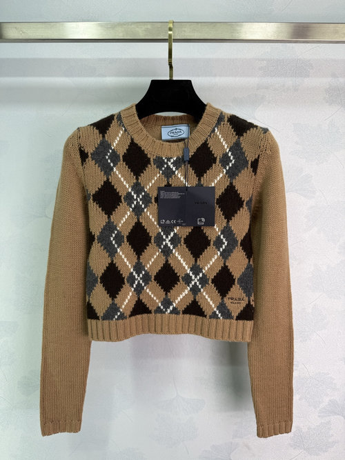 Prada Argyle Knit Long Sleeve Sweater - Enduring Academic Charm
