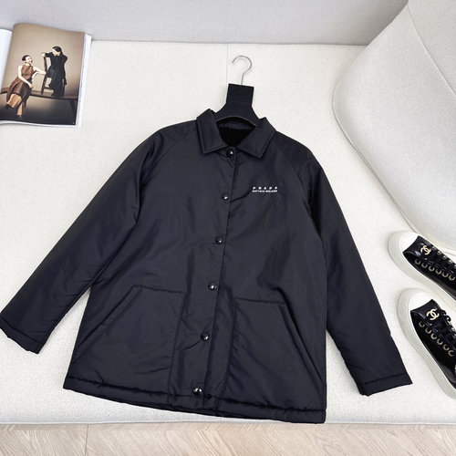 Prada Customized Nylon Shirt-Style Collar Coat with Logo