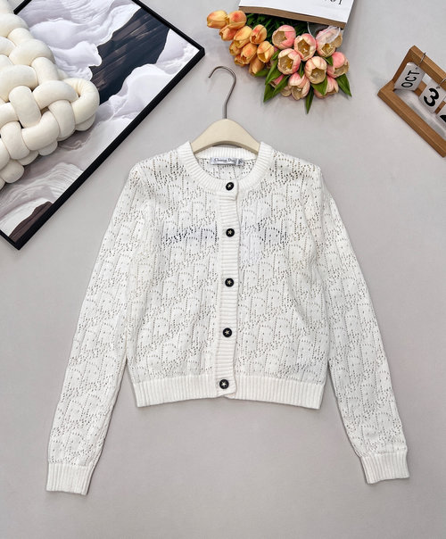 Dior Hollow Knit Cardigan with Embroidered Stars