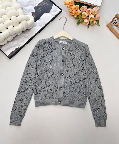 Dior Hollow Knit Cardigan with Embroidered Stars
