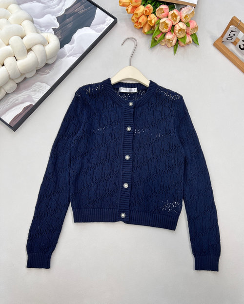 Dior Hollow Knit Cardigan with Embroidered Stars