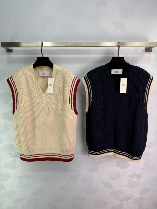 Versace Timeless Stripe V-Neck Knitted Vest with Heart Logo