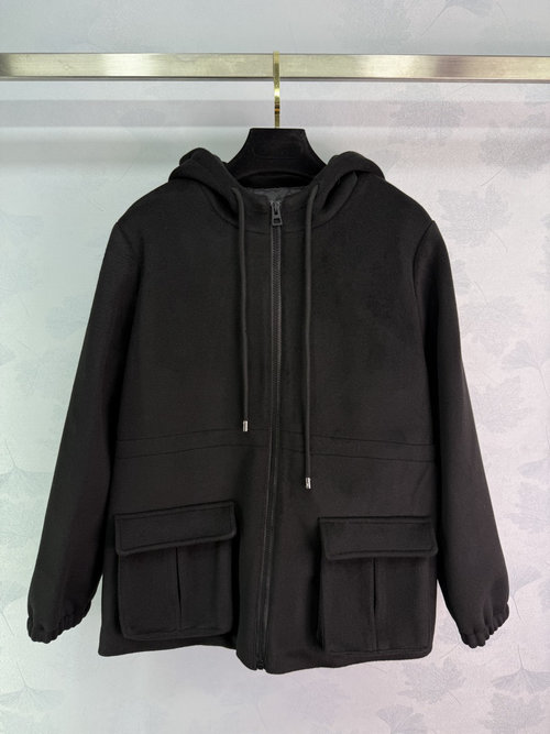 Dior Hooded Wool Blend Jacket with Custom Zipper and Adjustable Waist