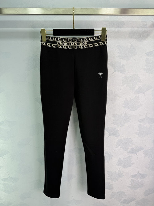 Dior Skinny Leggings with Bee Embroidery, Versatile for Yoga and Cycling