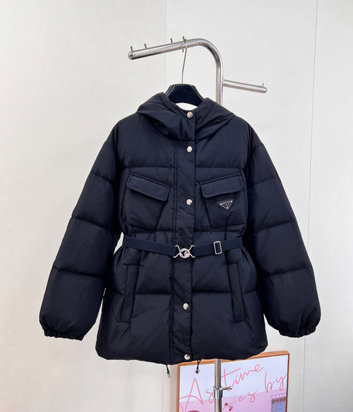 Prada Functional Belted Down Jacket, Stylish and Warm