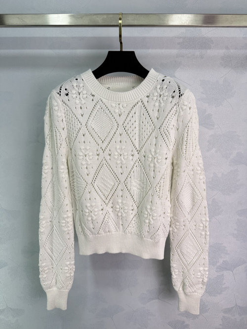Dior Customized Cotton Knit Pullover with Hollow Jacquard, Trendy and Elegant