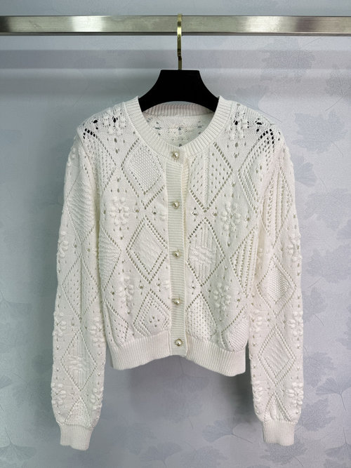Dior Customized Cotton Knit Cardigan with Hollow Jacquard, Sophisticated Design