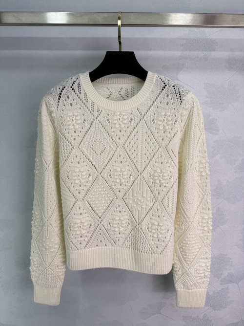Dior Hollow Knit Long-Sleeve Sweater with Geometric Patterns