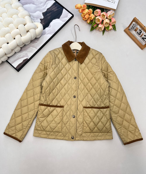 Burberry Luxury Corduroy Collar Quilted Cotton Jacket, Lightweight and Warm, Iconic Design
