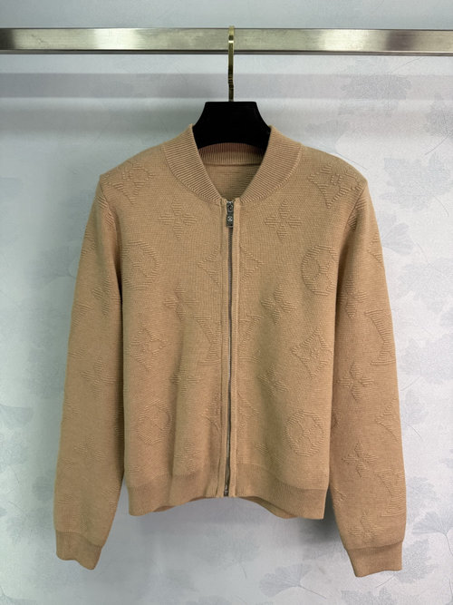 Louis Vuitton Jacquard Letter Zip Cardigan with Imported Wool, Windproof and Elegant