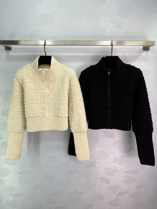 Dior Vine-check Jacquard Zipper Coat with Warm and Practical Design