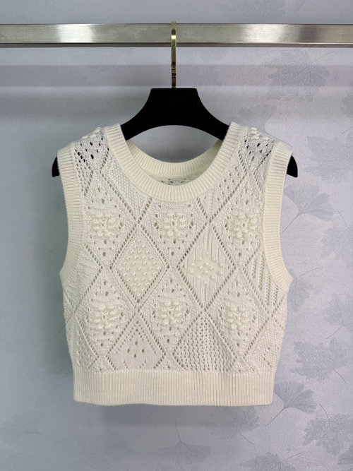 Dior Hollow Knit Vest with Geometric Patterns and Elastic Fit