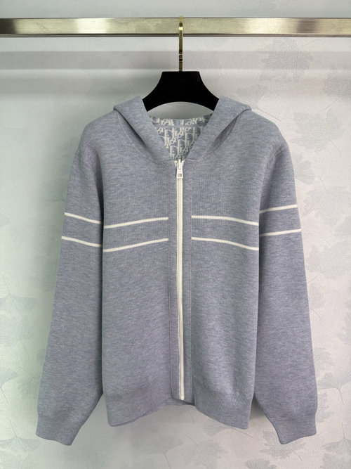 Dior Reversible Zip-Up Knit Jacket with Old Flower Logo, Luxurious and Elegant