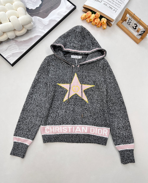 Dior Imported Cashmere Wool Blend Hooded Knit, Stylish and Versatile