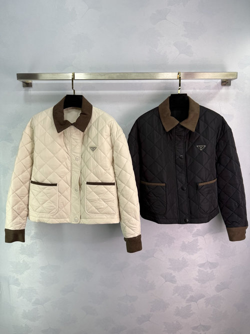 Prada Rhombus Pattern Short Cotton Coat with Triangle Logo
