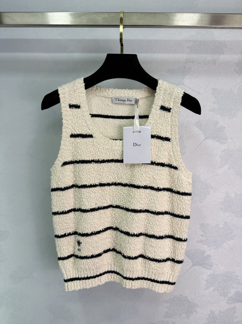 Dior Striped Knit Sleeveless Vest with Bee Embroidered Logo