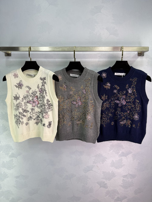 Dior Customized Wool Blend Knitted Vest with Colorful Butterfly Embroidery