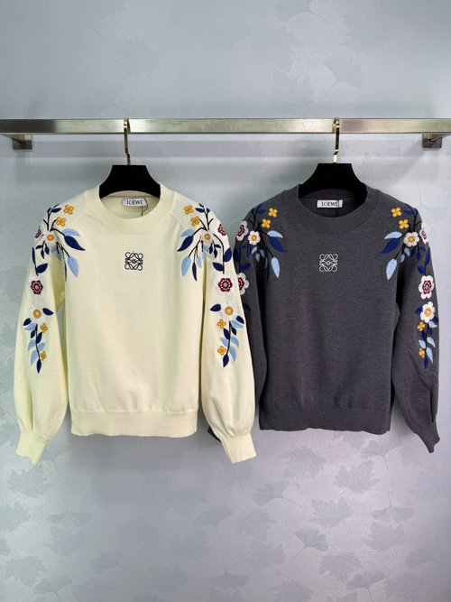 Loewe Embroidered Top with Floral Patterns, Soft Wool Blend