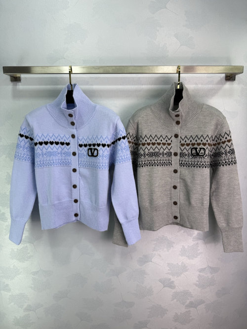 Valentino Knitted Cardigan with Logo and Diamond Pattern, Wool Blend, Suitable for Autumn and Winter
