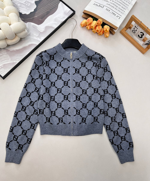 Dior Sophisticated Double-F Knit Zipper Jacket for Discerning Taste