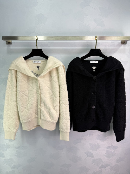 Dior Knitted Cardigan with Floral Embroidery and Brand Logo on Chest
