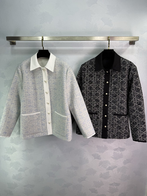 Dior New Tweed Coat with Pearl Buttons and Double Pockets