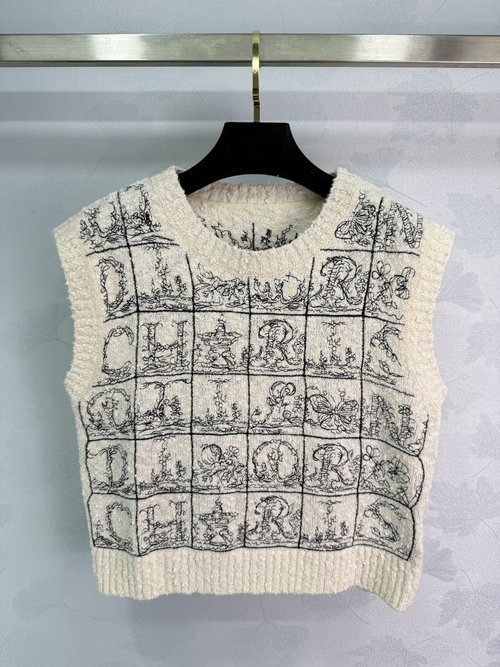 Dior Elegant Knit Vest with Classic All-Over Letter Pattern