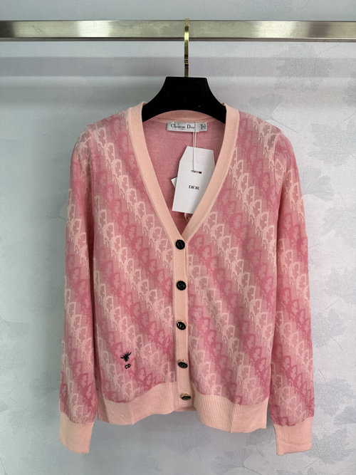 Dior Pink Knitted Cardigan with Brand Logo Print and V-Neck